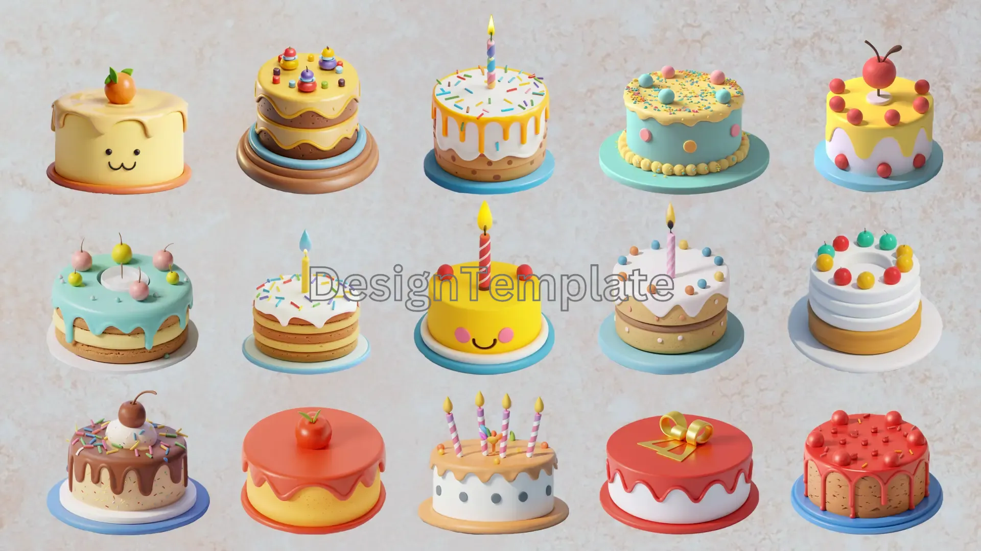 Different Shaped Cakes 3D Design Elements Pack